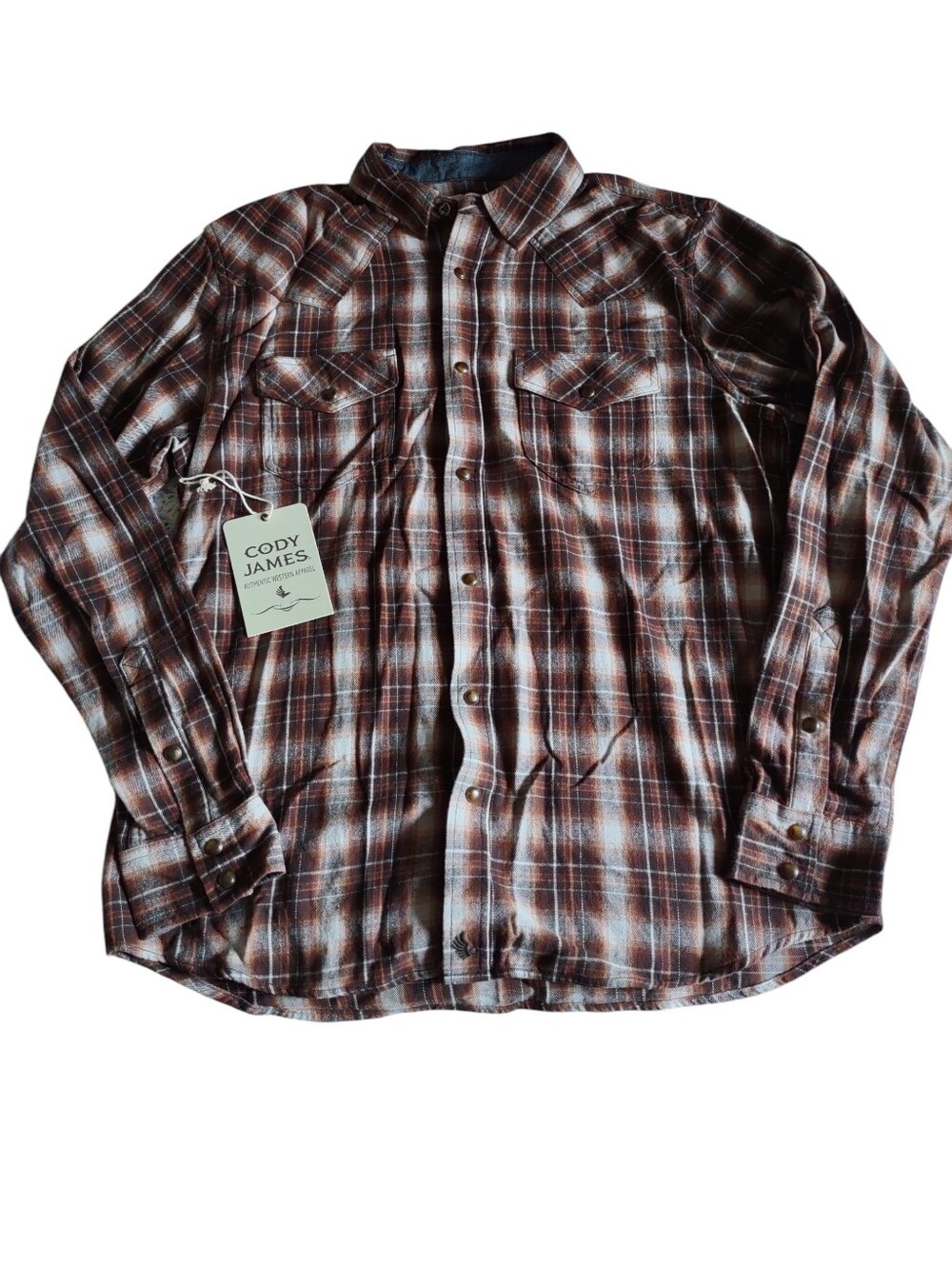 Cody James Medium Brown Traverse Plaid Western Pearl Snap Shirt